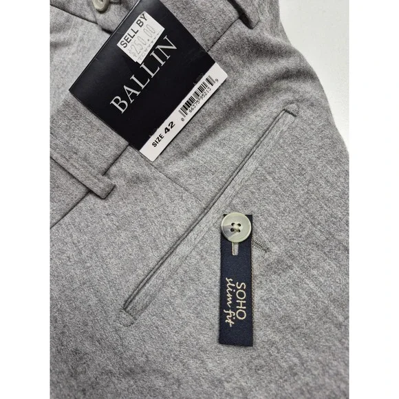 Ballin Dress Pants Comfort Eze Mens 42x37 Gray Wool Cashmere Flannel SOHO